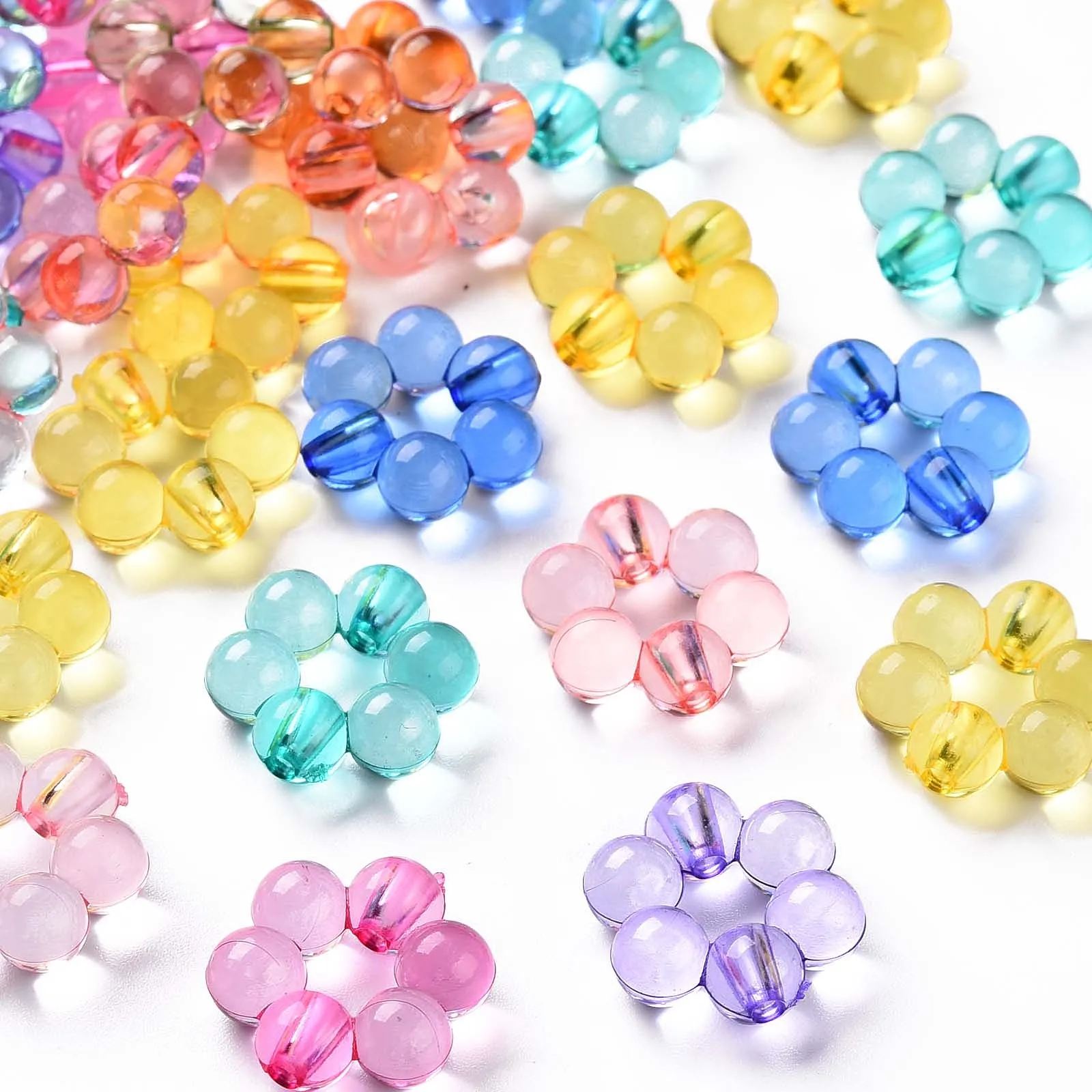 50~100pcs Flower Shape Colorful Transparent Acrylic Bead Frames Spacer Beads For Jewelry Making Necklace Bracelet DIY Accessory