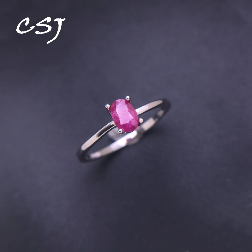 CSJ Slim Real Natural Ruby Ring Sterling 925 Silver Emerald Sapphire Aquamarine Alexandrite Apatite for Women Party Jewelry Gift