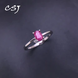 CSJ Slim Real Natural Ruby Ring Sterling 925 Silver Emerald Sapphire Aquamarine Alexandrite Apatite for Women Party Jewelry Gift