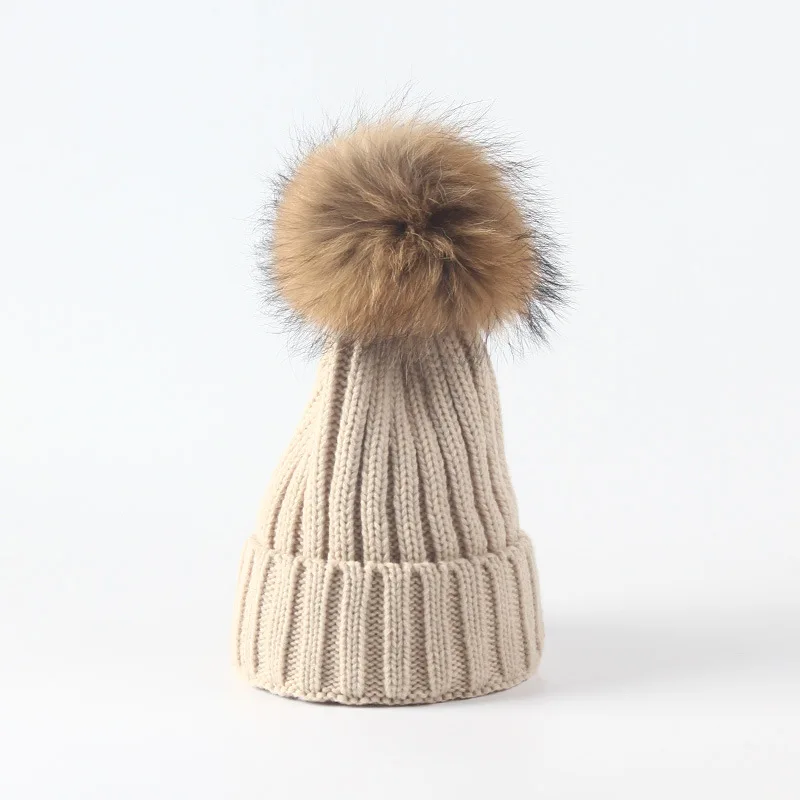 Winter Brand  Fur Pom Poms hat Winter Hat For Boy  Girl \'s Hat Knitted Beanies Cap Hat 2-10 years