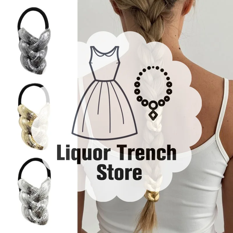 

Punk Metal Braid Shaped Elastic Headband Women Unique Design Ponytail Hair Tie Rubber Band Scrunchies Girls Y2K Hair Accessories