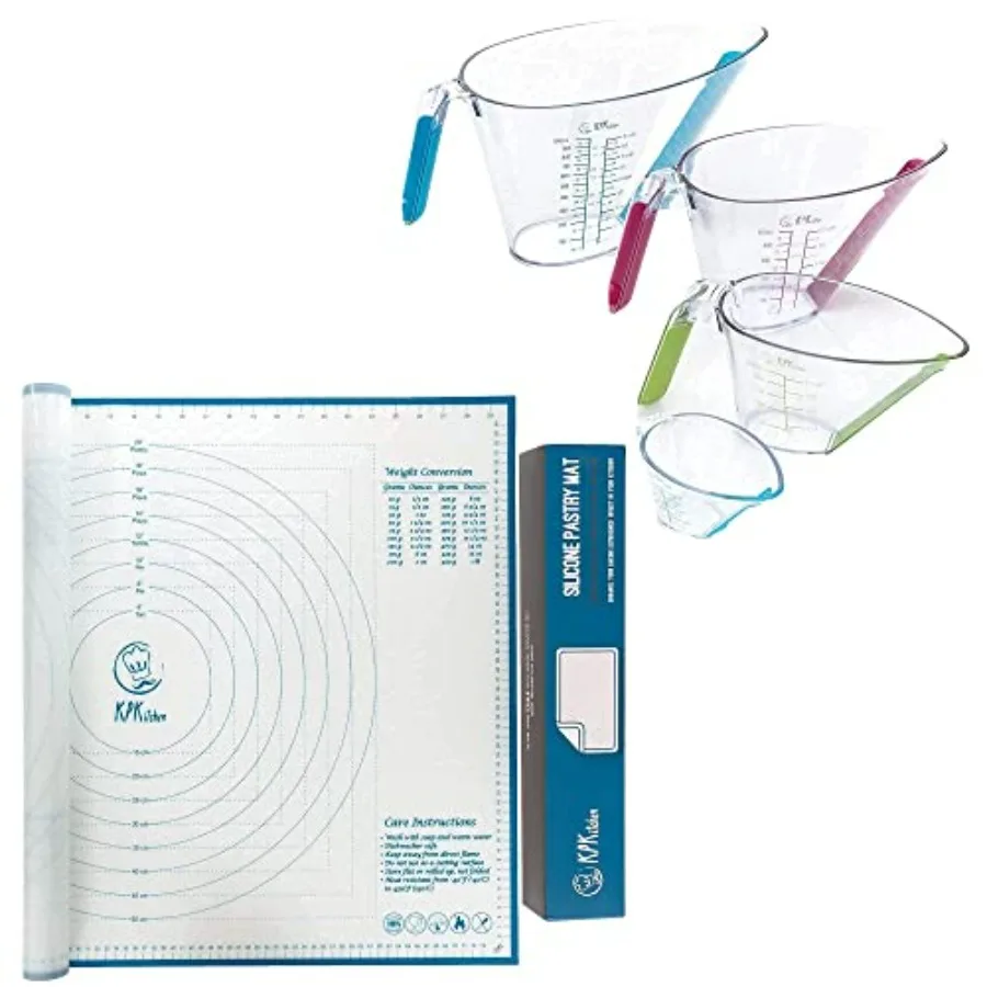 

Силиконовый коврик для выпечки KPKitchen и набор мерных чашек для жидкости из 4 предметов, очень большой коврик для выпечки для раскатывания теста, 100 силиконовых чашек BP