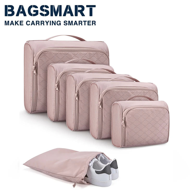 BAGSMART-cubos de embalaje de viaje ligeros para mujer, organizador de maleta colgante, juego de bolsas de embalaje, organizadores de equipaje plegables, 6 uds.