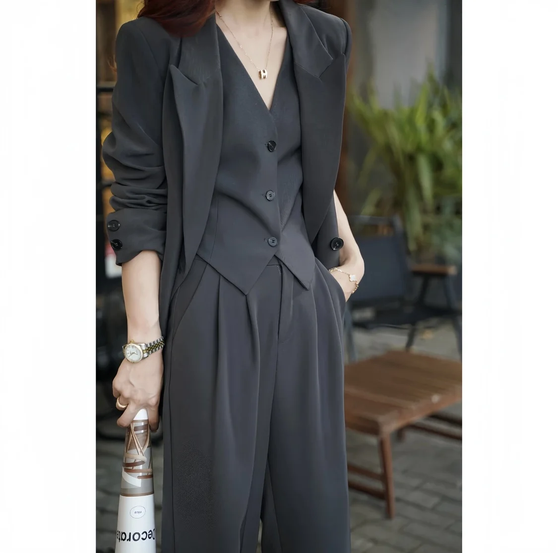 Fashion Women's Business Suit Three-Piece Office Casual Jacket Jacket Jacket Sleeveless Vest Pants Suit