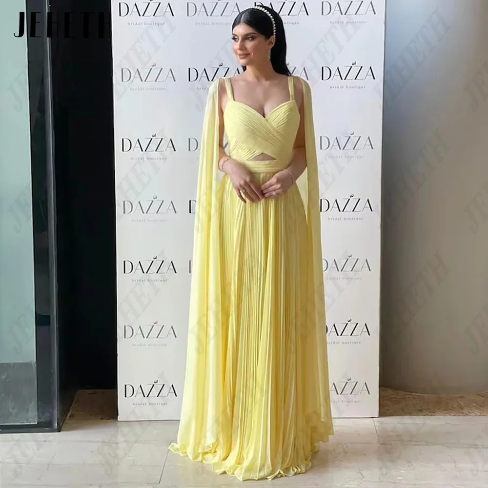 JEHETH Elegante Vestido de Noite 2024 A Linha Cap Mangas Longa Dubai Festa VesJEHETH Elegante Vestido De Noite 2024 A Linha Cap Mangas Longo Dubai Partido Vestido Formal Chiffon Spaghetti Sucata Sweetheat فساتين السهرة