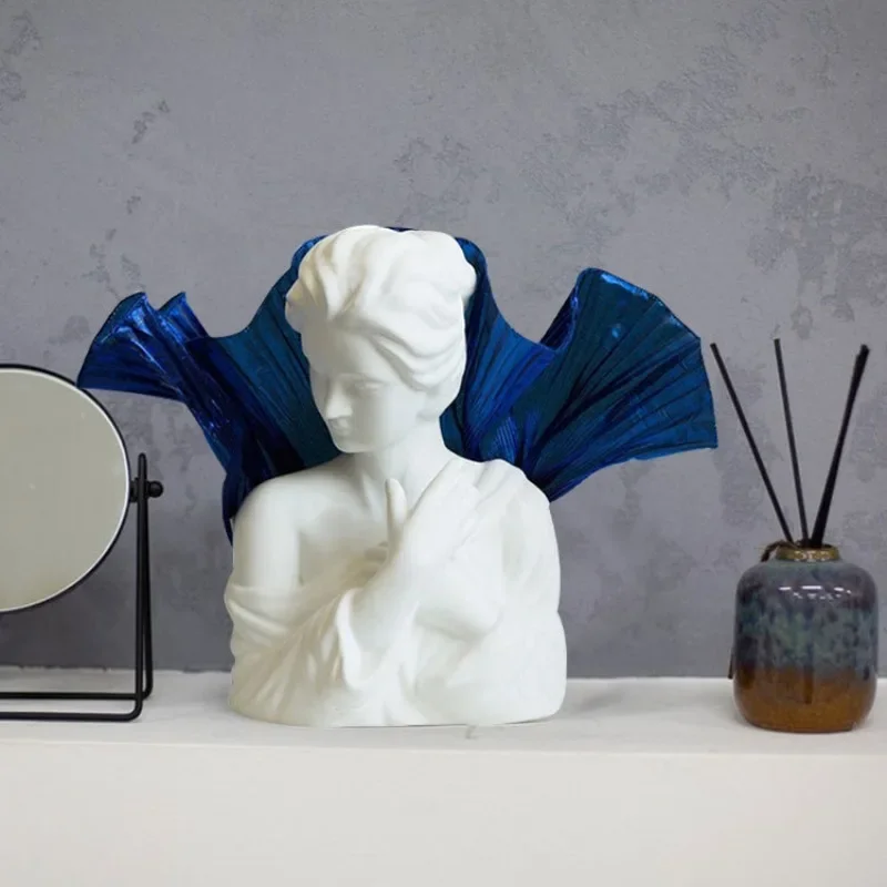 Modern art dream blue mermaid girl sculpture high-end niche statue living room entrance soft decoration ornament