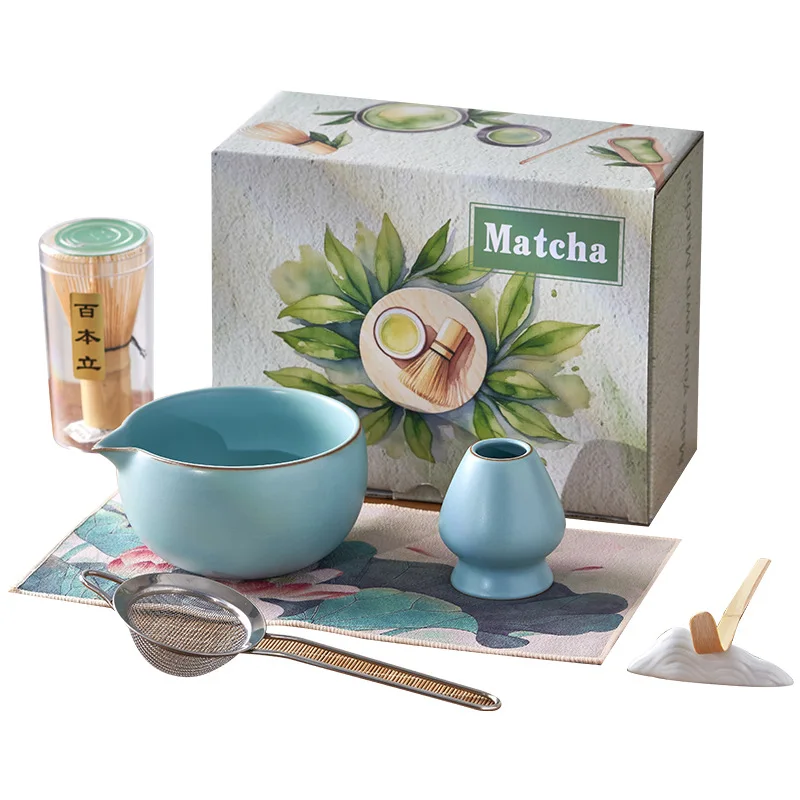 

7in 1 Matcha Bowl Set Japanese Ceramic Chawan with Natural Bamboo Chasen Whisk Complete Kit in Gift Box for Matcha Making