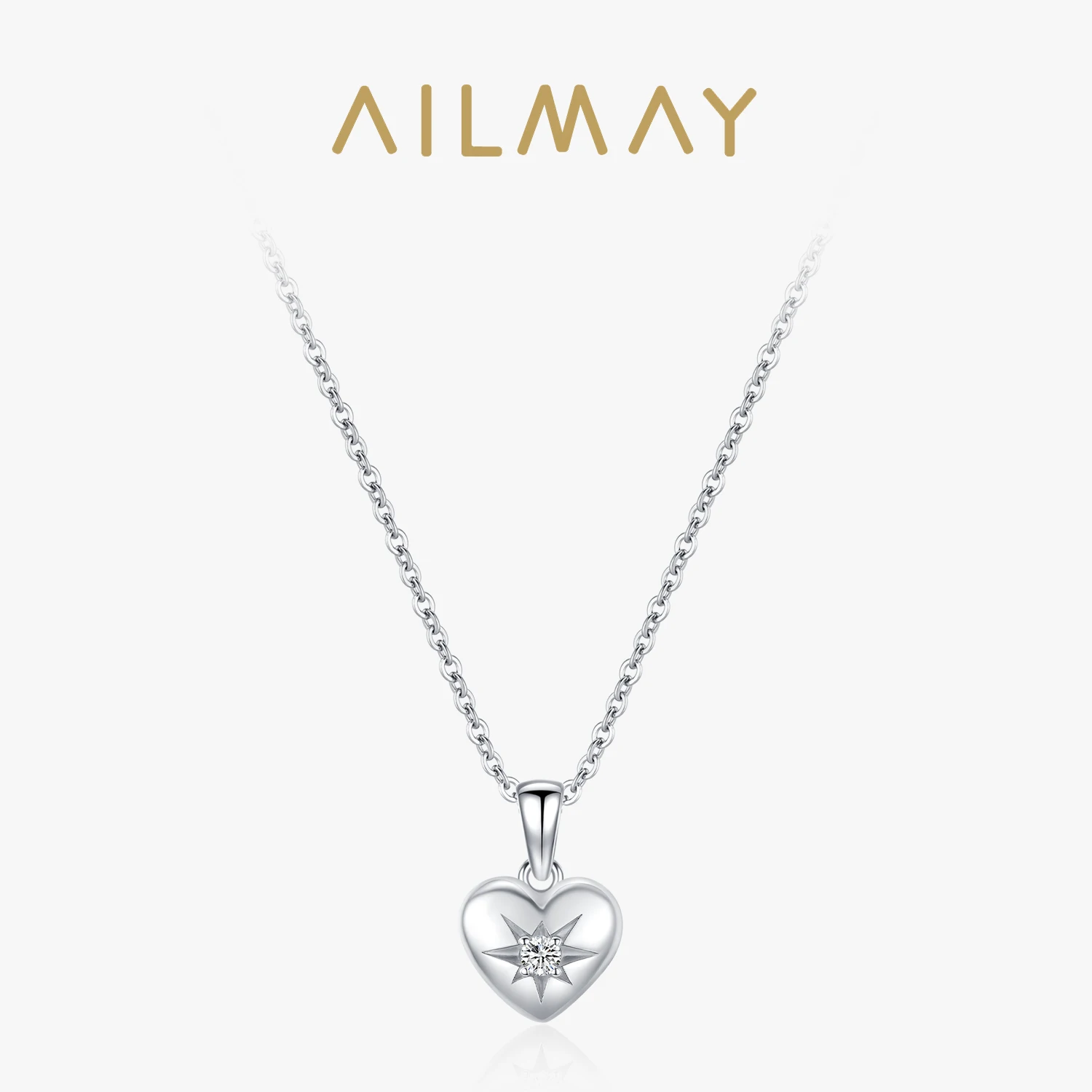 Ailmay 925 Sterling Silver Heart Locket Pendant Necklace for Women Girls Wedding Anniversary Party Bridal Chain Girls Choker