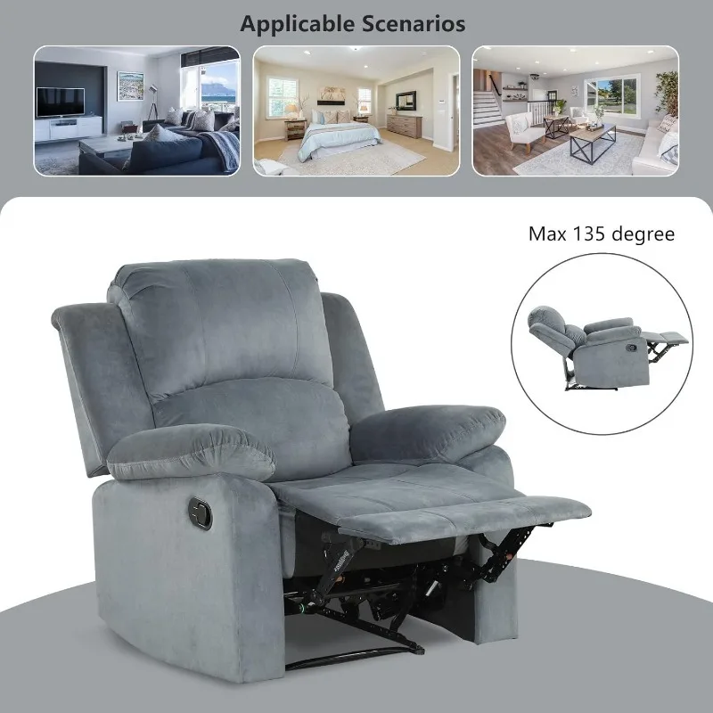 Manual Recliner Chair, Soft Fabric Overstuffed Recliner Single Sofa Chair for Living Room, Heavy Duty and Safety