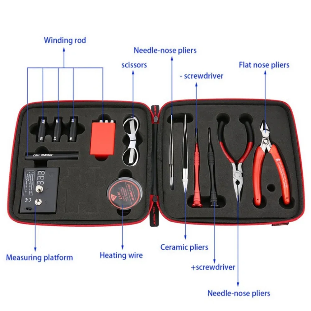 Picture 3: Vaporizer Coils for Vape E-Cigarettes DIY Rebuilding E-Cigarette Box Mini Meter Tweezer Master  Portable Tool Kit Vape with Tank