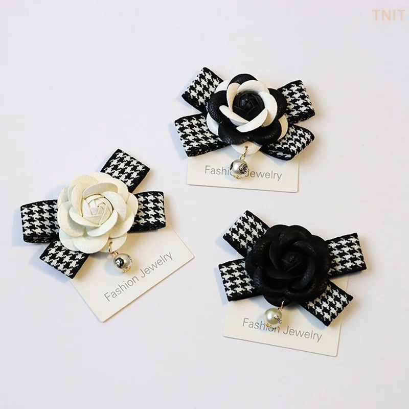 [J] Summer Korean-style headwear with a black checkered bow, a popular and simple leather band accessory