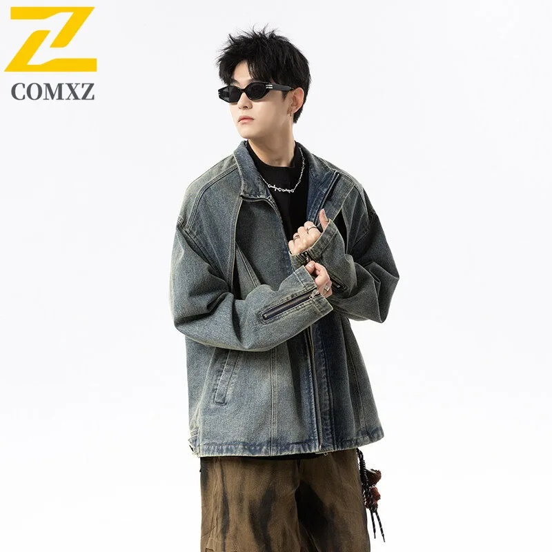 معطف رجالي COMXZ 2025 فضفاض عصري يسمح بمرور الهواء عالي الجودة للتخييم والمشي من قماش الدنيم معطف غير رسمي للسفر والتنزه سترة واقية #3