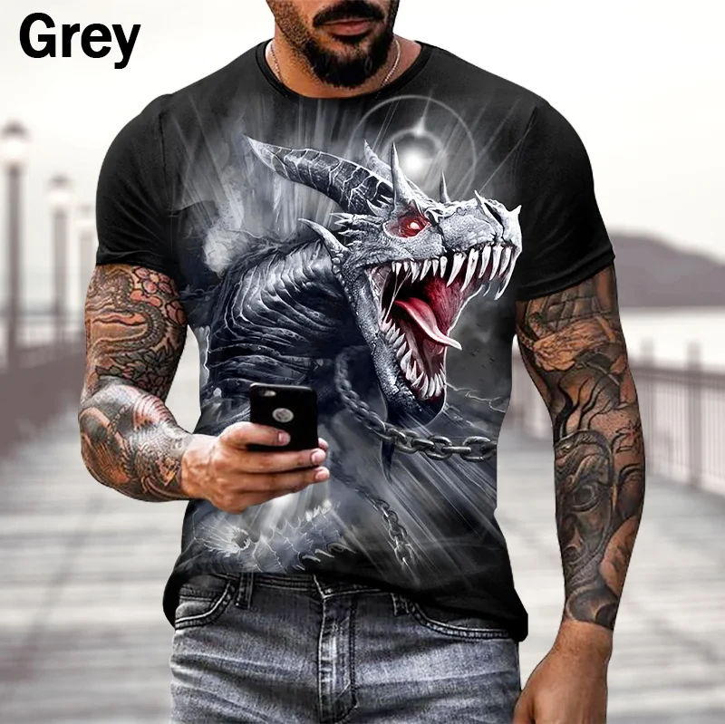 New Fashion Gothic Dragon Print T-shirt Men Street Casual Personality Cool T-shirt Tops