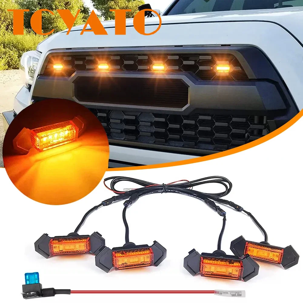 

TCYATO 4pcs/set LED Front Grille Lights with Harness and Fuse , for Toyota Tacoma 2016-2019 TRD PRO (White Light/Amber Light)