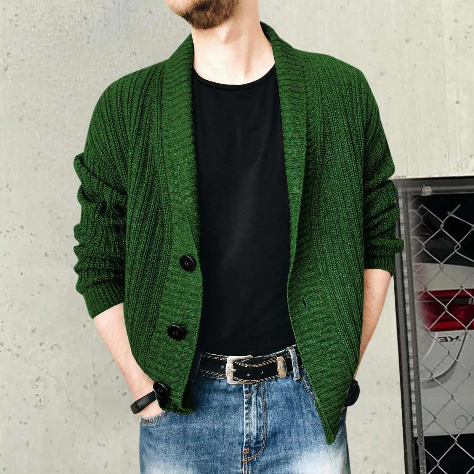 

Autumn Winter Men Solid Color Lapel Single Breasted Knitted Cardigan Sweater Casual Fashion Loose Business Jacket Coat