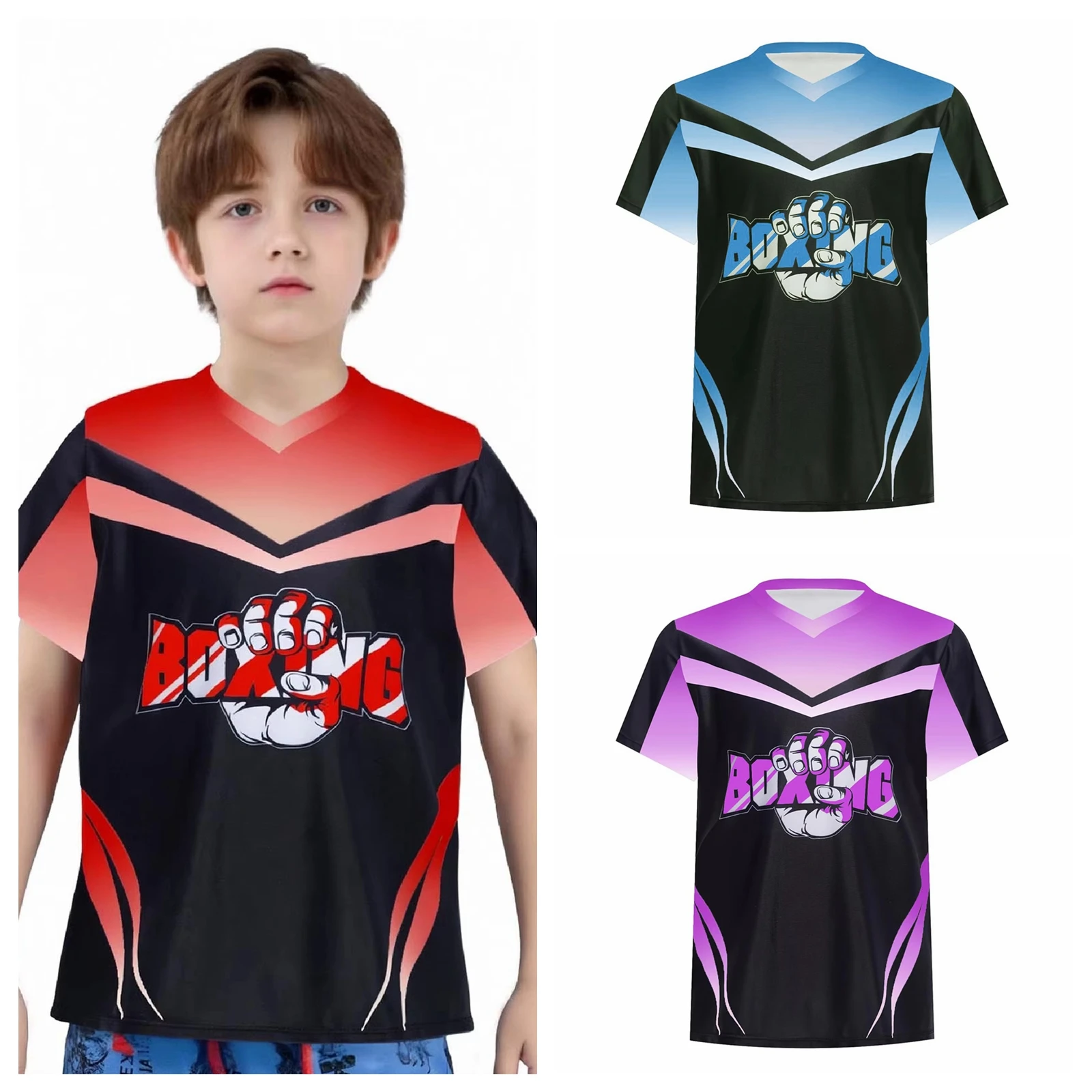 

Boys Cosplay Festival Costume Boxing Jerseys Boxer Fight Grappling Training Costume Boxing T-shirts Short Sleeve Tops