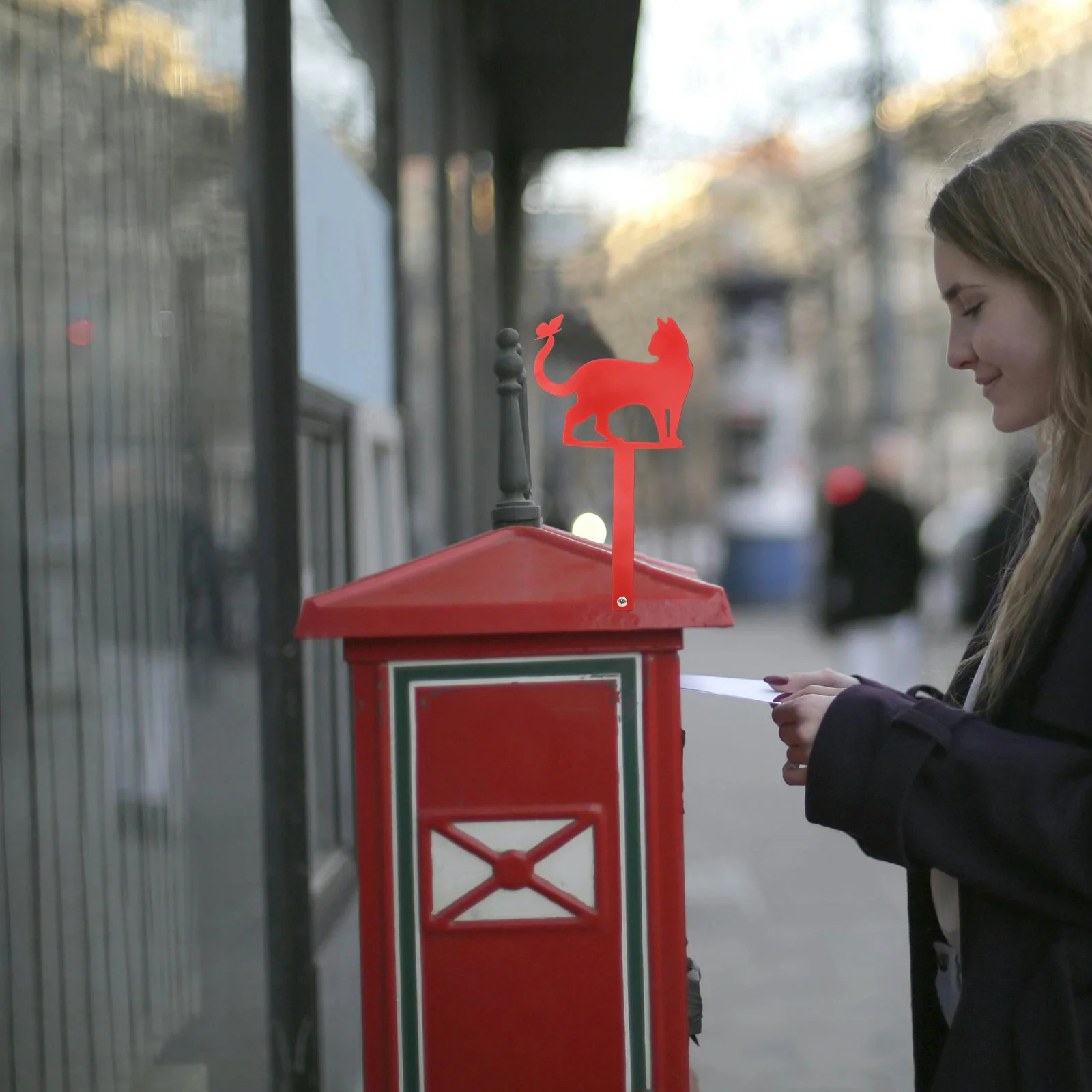 

Wrought Iron Decoration Red Cat Shape Garden Yard Stake Insert Mailbox Ornaments Metal Ornament