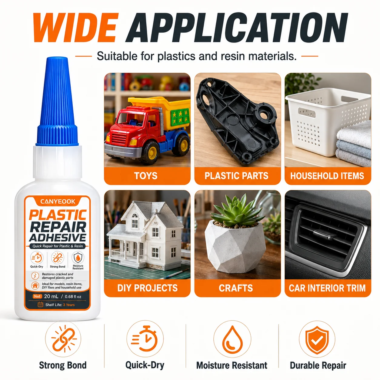 Automotive Plastic Adhesive: Quick-Drying Universal Glue for Permanent, Shock-Resistant Repairs on All Car Plastic Parts and Sur