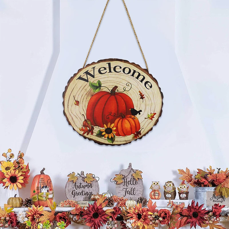 Door Hanger Autumn Welcome Sign Wall Decor Wood Hanging Sign For Autumn Harvest Thanksgiving Door