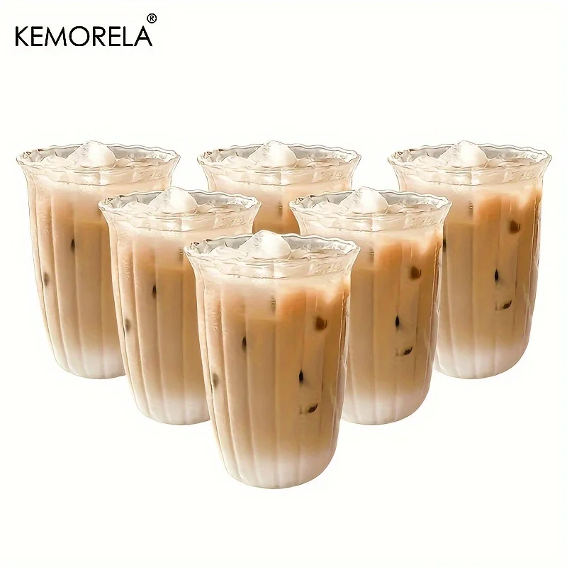 

4/6PCS Vertical Stripes Latte Coffee Cup Transparent Cocktail Glasses Vertical Grain Glass Water Cup Juice Cup IceCoffee Whiskey