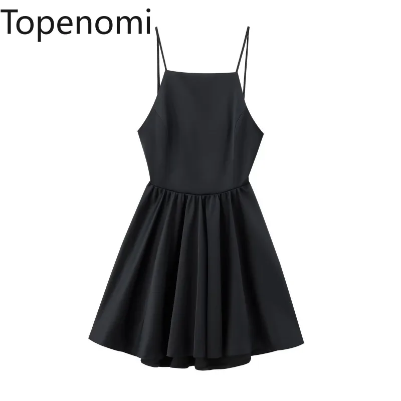 Topenomi Sexy Backless Mini Dress Women French Vintage Sleeveless Waist Pleated A Line Party Dresses Elegant Slim Vestidos 2025