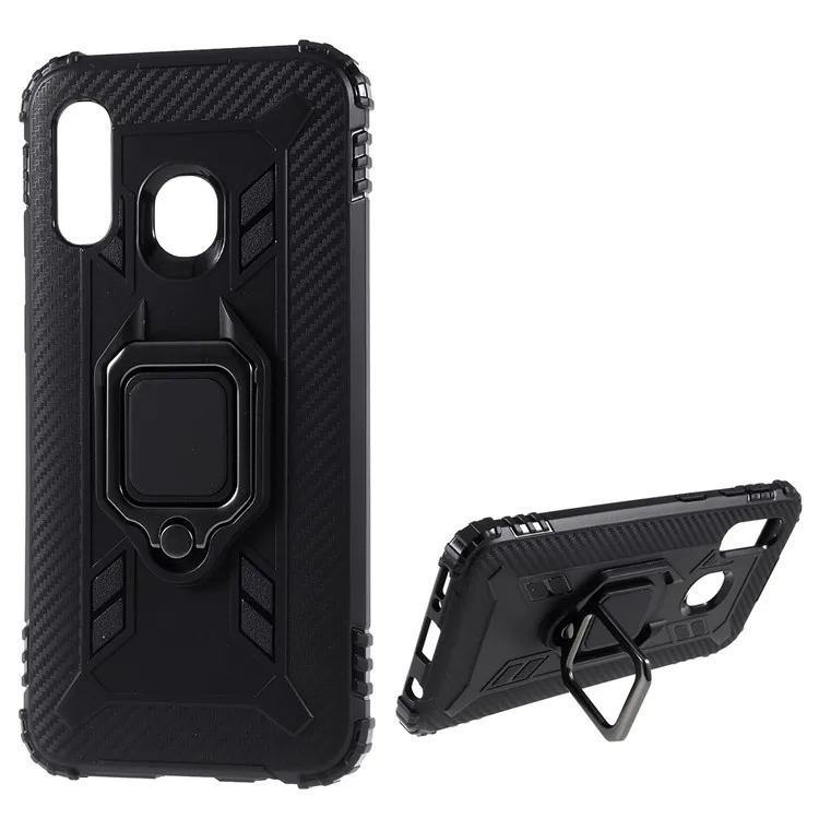 

Finger Ring Kickstand TPU Protective Cell Phone Shell for Samsung Galaxy A40 - Black