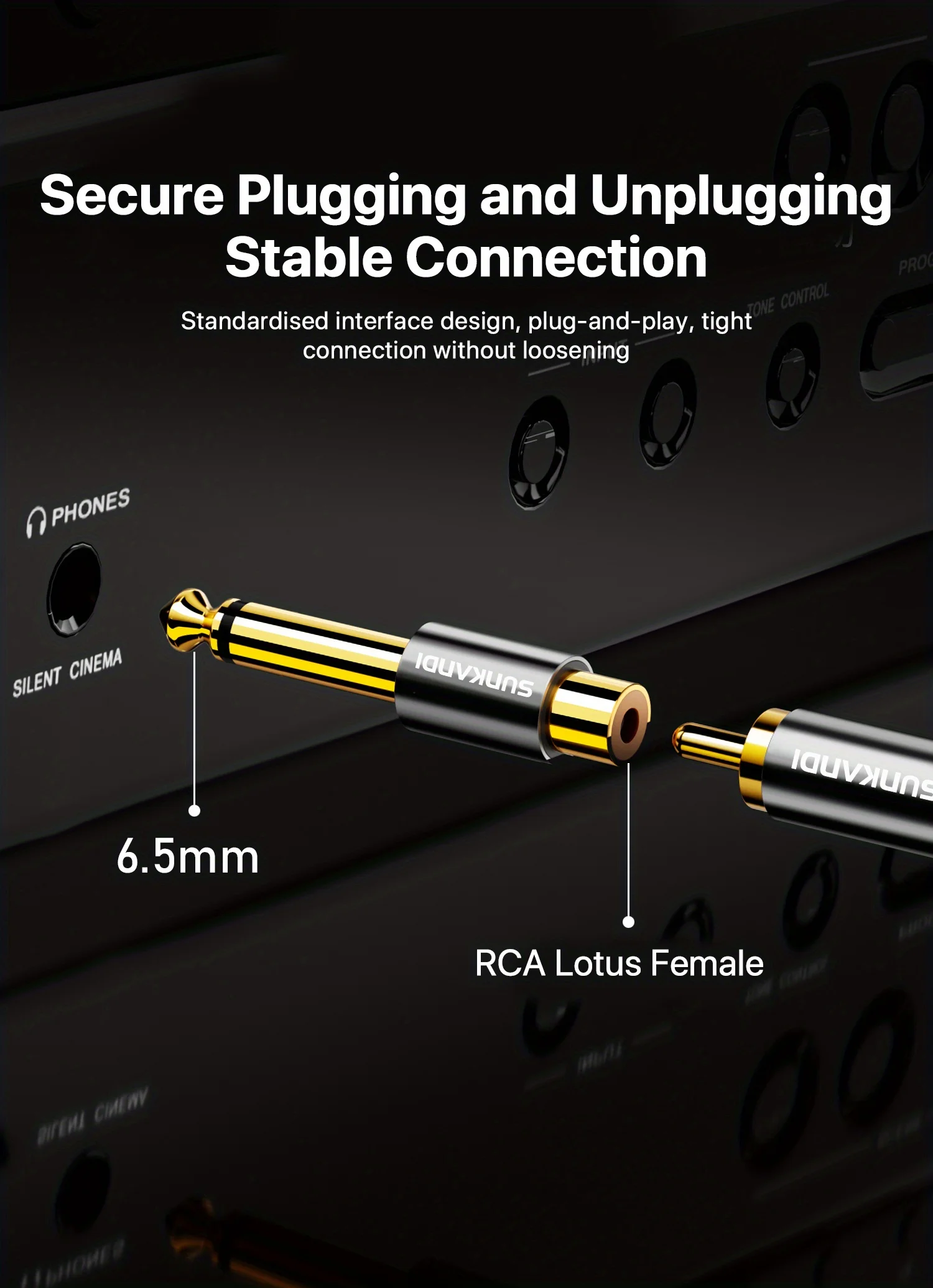 SUNKANDI RCA to 1/4 inch Audio Adapter, 6.35mm Mono Plug Male to RCA Female Connectors for Guitar, Amplifiers, Speakers
