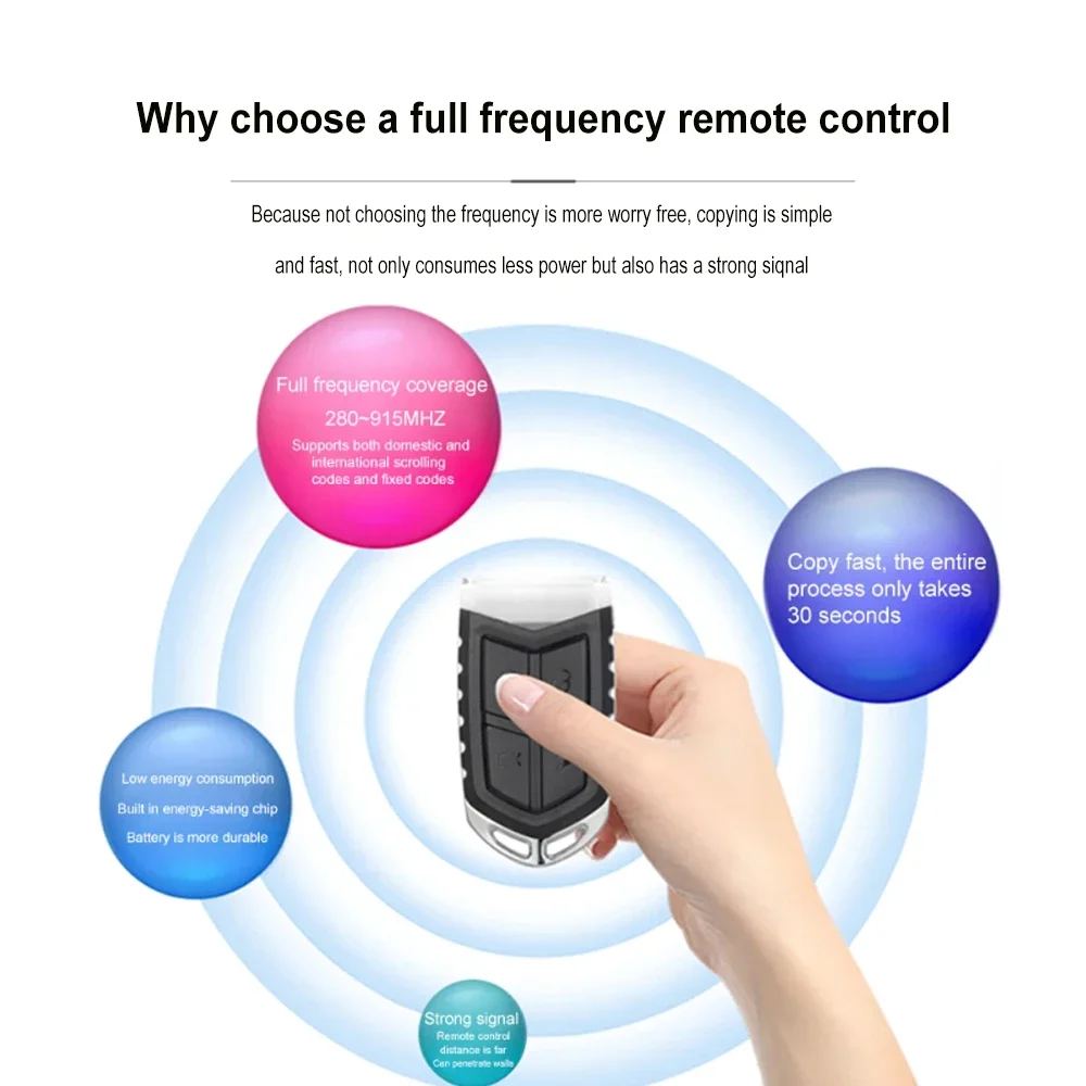 Cloning Garage Door Opener Key Fob 280-915MHz 4-Button Electric Remote Control Keyfob Replacement Electronic Garage Doors