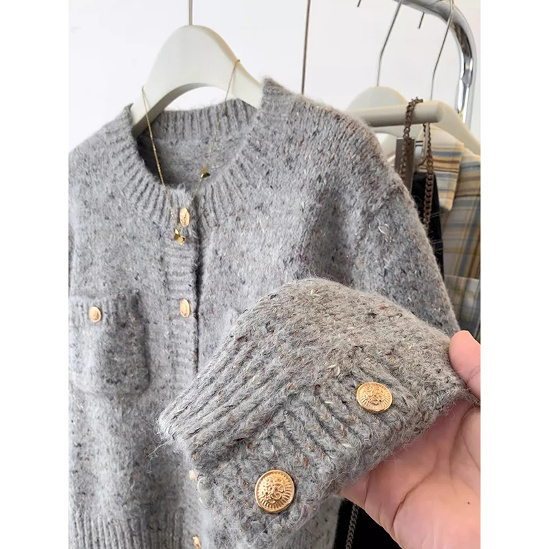 Autumn Women Sweet Sweaters Cardigan Casual Vintage Long Sleeve Elegant Knitted Tops Coat Korean Style O-Neck Lady Cardigane