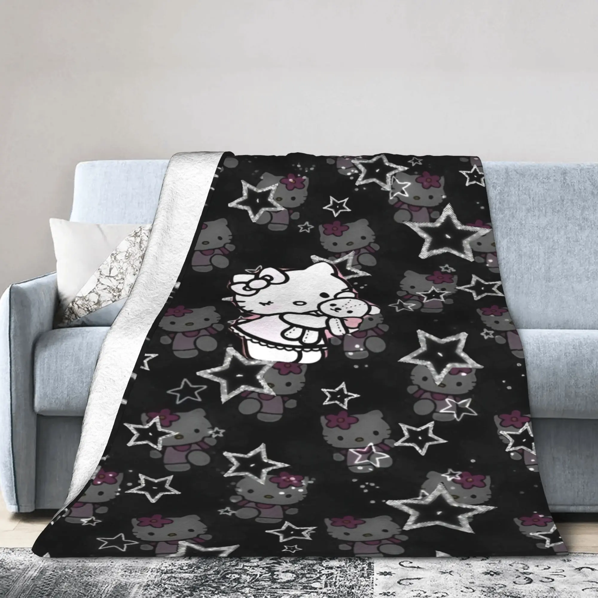 ستار خربش مرحبا كيتي الفانيلا بطانية دافئة لينة رمي بطانية للأريكة كرسي السفر الجدة المفرش أريكة غطاء سرير