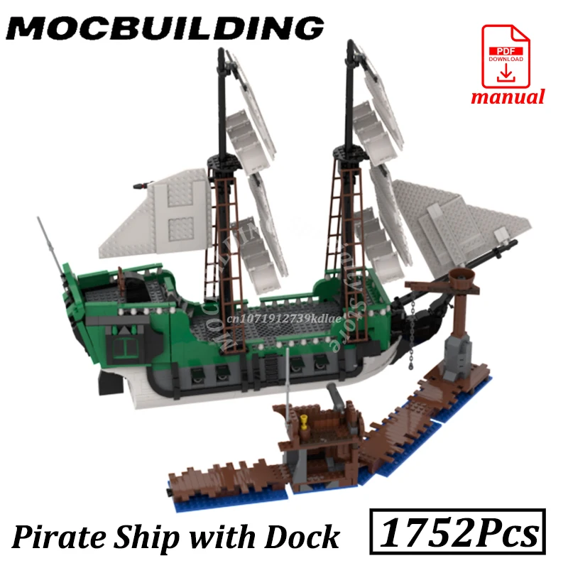 

Pirate Ship with Dock Model MOC Building Toys Toys Display Stand Hull Extension for 21322 Construction Gift