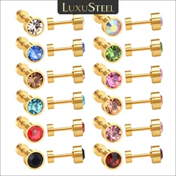 LUXUSTEEL 12Pairs/Lots Round Colorful Cubic Zirconia Screw Stud Earrings Lady Bling Crystal Anti-allergy Wholesale 3mm/6mm