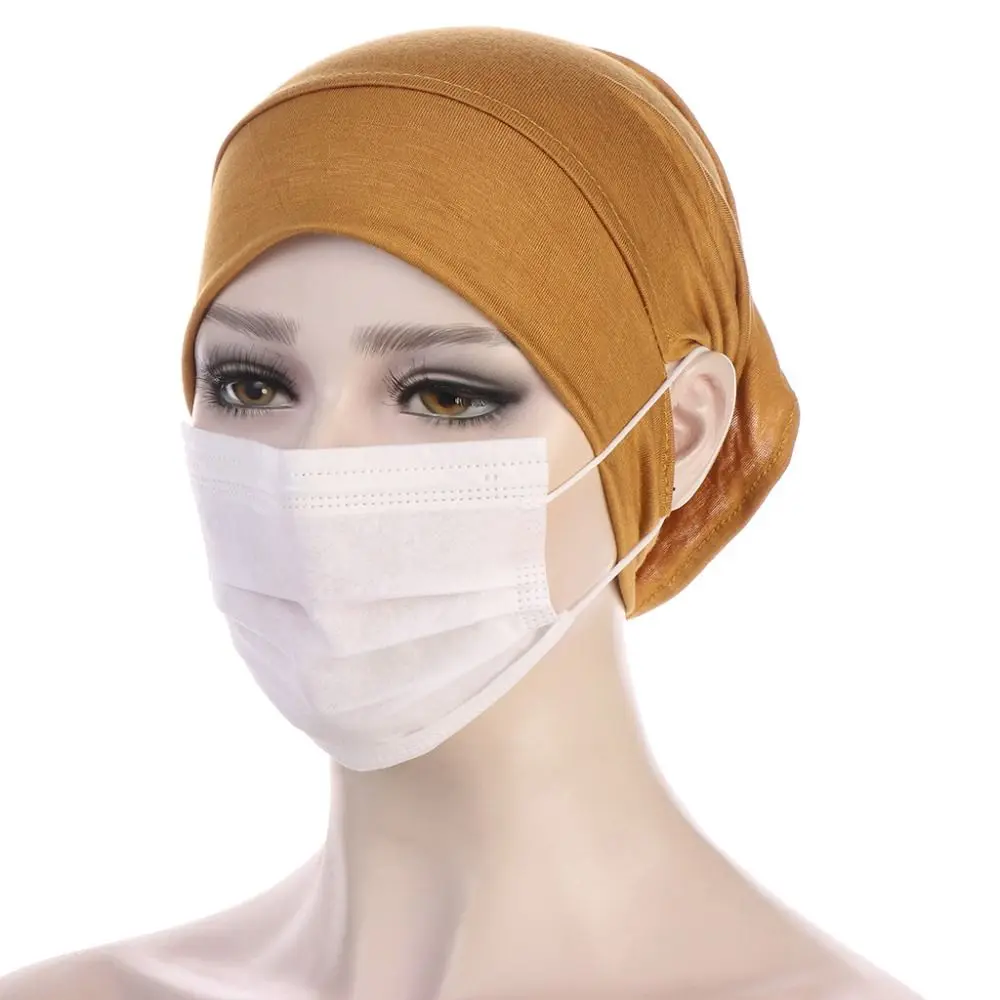 Base Solid Color Islamic Scarf Hat Undercap with Ear Hole Modal Bandanas Cap Accessories Elastic Hijab Caps for Women