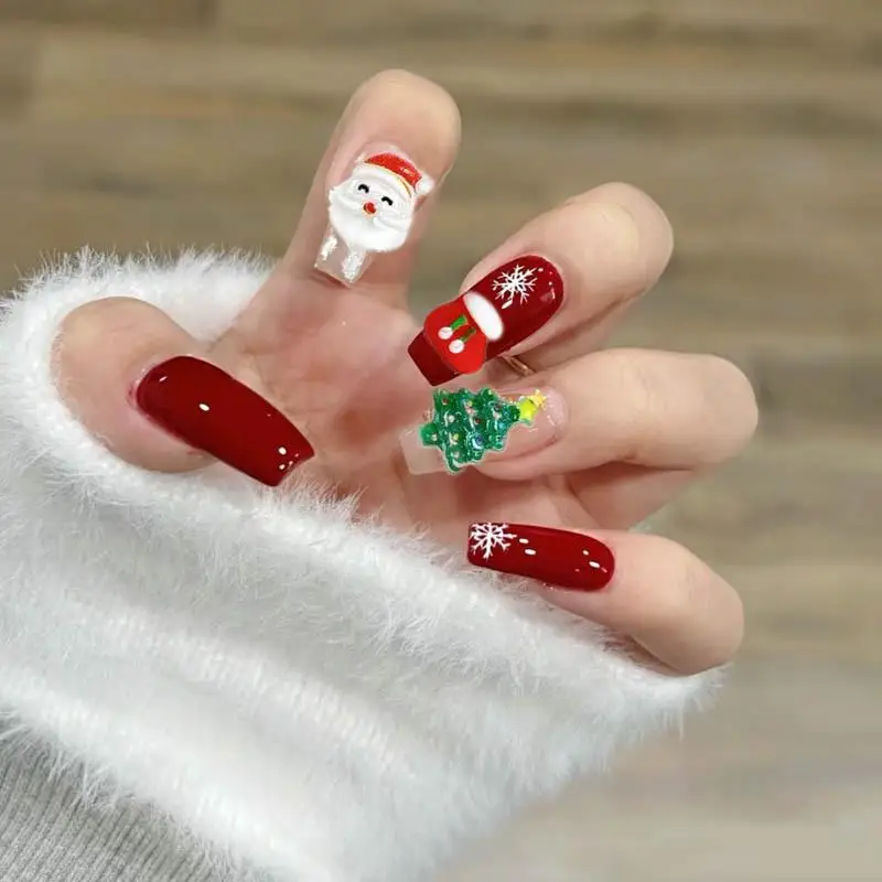 Breloques 3D en Résine pour Ongles, Série de Noël, Bonhomme de Neige Mignon, Père Noël, Boîte-Cadeau, Festival, Décoration Artistique, Fournitures DIY