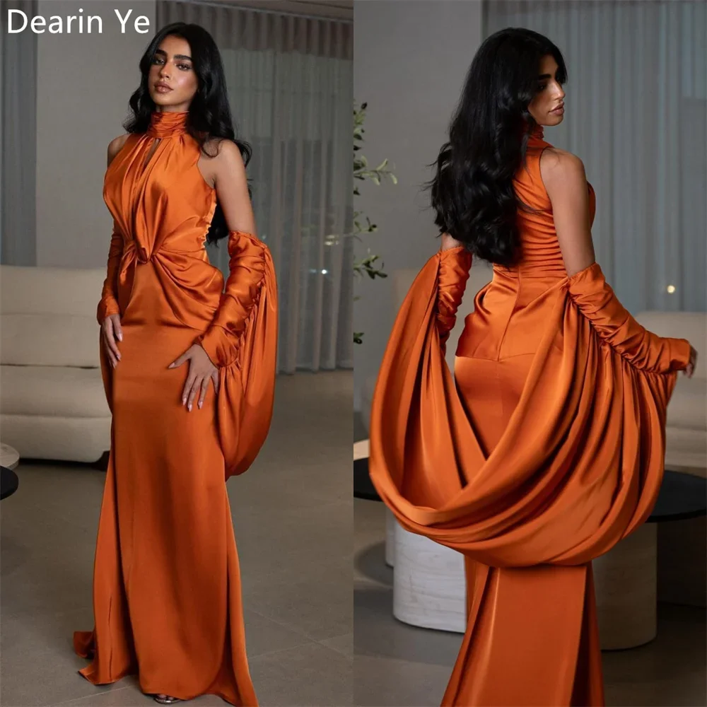 

Customized Evening Dress Prom Dearin High Collar Column Floor Length Skirts Knot Ruffle Bespoke Occasion Dresses Formal Gown Sa