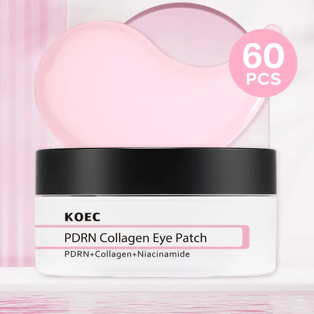 60PCs KOEC PDRN Pink Collagen Eye Patch Revitalizing Soothing Glowing Reduce Puffiness Fine Lines Anti-Wrinkles Niacinamide VB12