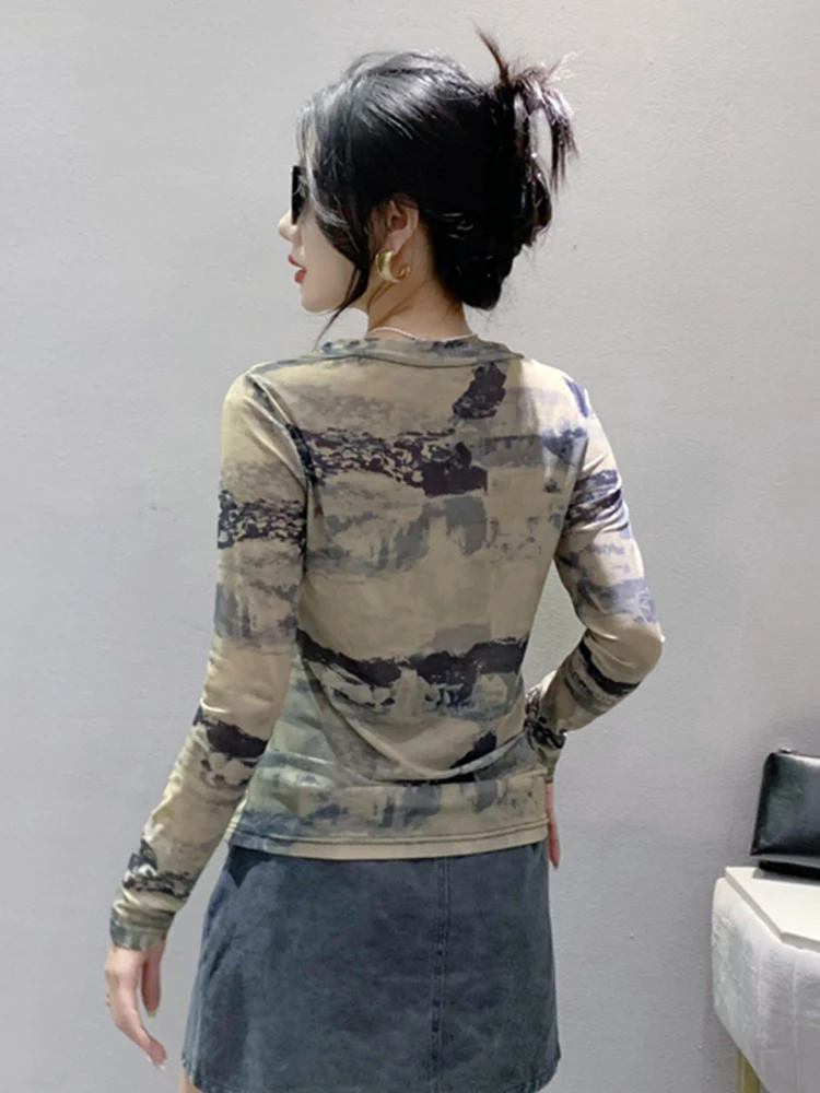 Spring New Sle Women's Long Sve T-irt V-Ne adient Color Me Base irt Sexy Slim Fit Elastic Korean Version Top