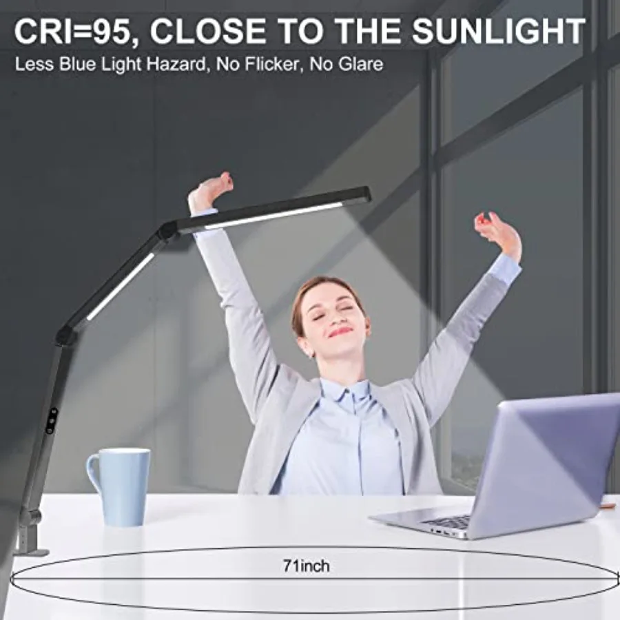 LED Desk Lamp with Clamp, Architect Desk Lamp with Dual Light and Adjustable Swing Arm, Clip-on Eye-Care 4 CCT Modes and 5 Brig view 2