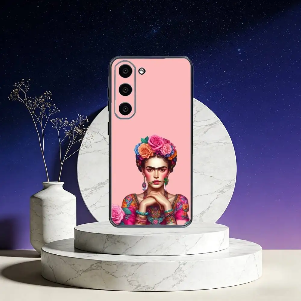 アート F-Fridas K-Kahlo ファッション電話ケース Samsung Galaxy A73、A72、A71、A70、A53、A52、A51、その他用 ソフトブラックカバー