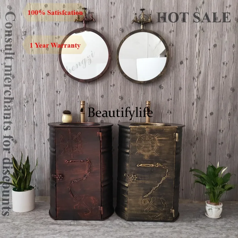 retro industrial style old wrought iron wash basin wash table integrated column basin leisure creative bar KTV