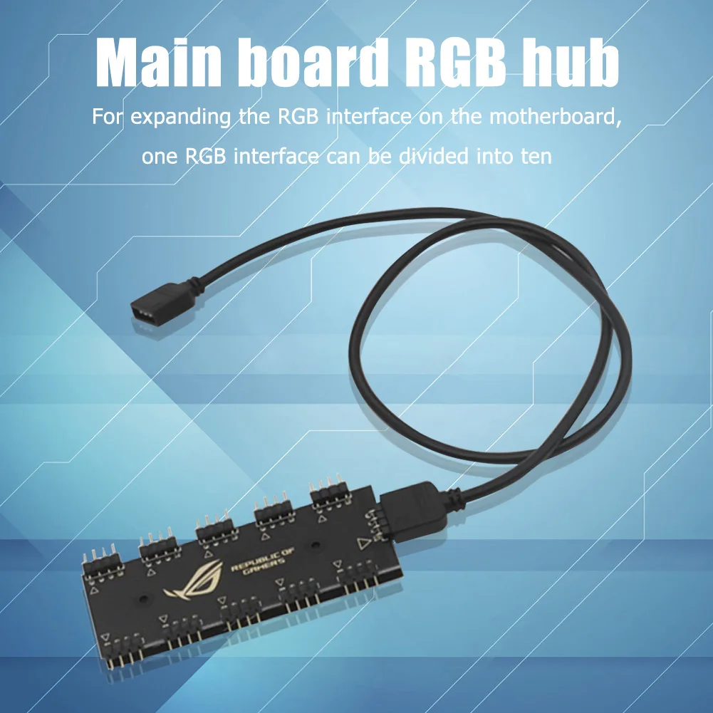 Divisor de hub de sincronização 10 RGB para placa-mãe GIGABYTE AURA Cabo de extensão de ventilador RGB Sincronização simultânea de luz