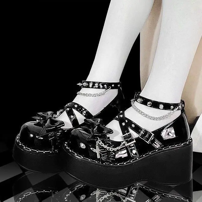 

Japanese Cos Pumps Asian Culture Thick Bottom Chunky Heel Loafers 2024 New Hot Girl Dark Punk Lolit Shoes