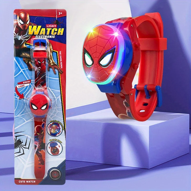 ساعة Miniso MARVEL Spider Man Light Music الرقمية بحزام سيليكون أحمر وأزرق نابض بالحياة، تعمل بالبطارية، والحفلات المثالية والهدايا