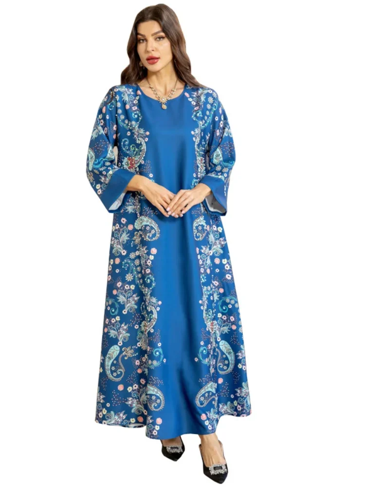 Ramadan Arab Long Robe Muslim Abaya for Women Party Dresses Flower Print Jalabiya Morocco Dubai Abayas Islam Vestidos Kaftan