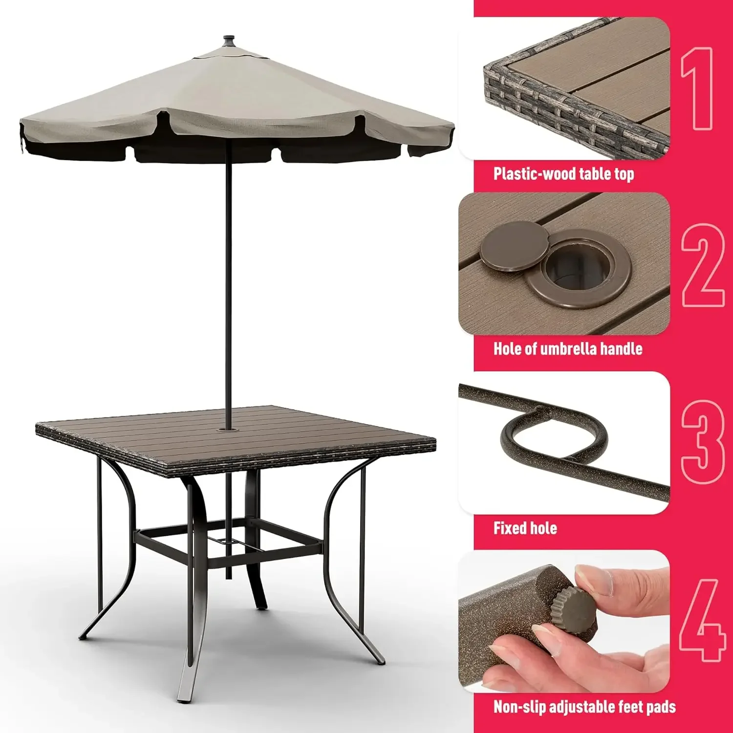 Conjunto de mesa e cadeiras para pátio, mesa e cadeiras externas de vime para todos os climas com almofadas removíveis à prova d'água