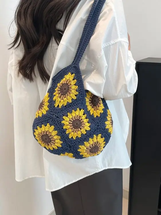 

Hanrted DIY Suower Knitted Bag Gentle Wind Non-Finied Product Casual Simple Sle Commuter oulder Bag Medium Size