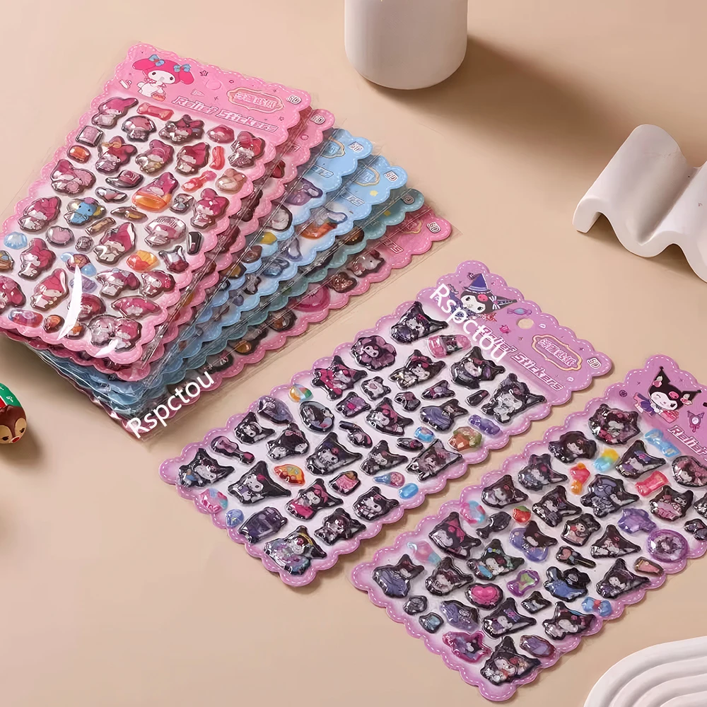 8 stücke Kawaii Sanrio Stereoskopischen 3D Relief Aufkleber Cartoon Cinnamoroll Kuromi Aufkleber DIY Laptop Telefon Sammelalbum Nette Aufkleber Spielzeug