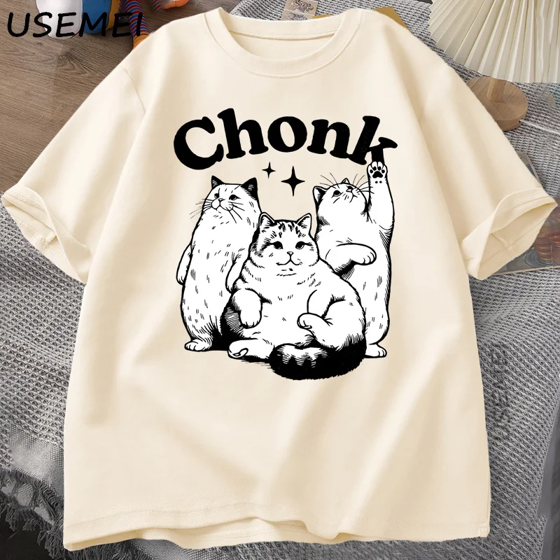 

Funny Chonk Cat T-Shirt for Men Women Cute Fat Cat Tee Shirt Minimalist Meme Graphic Tee Pet Owners Cat Lovers Tshirt Clothing