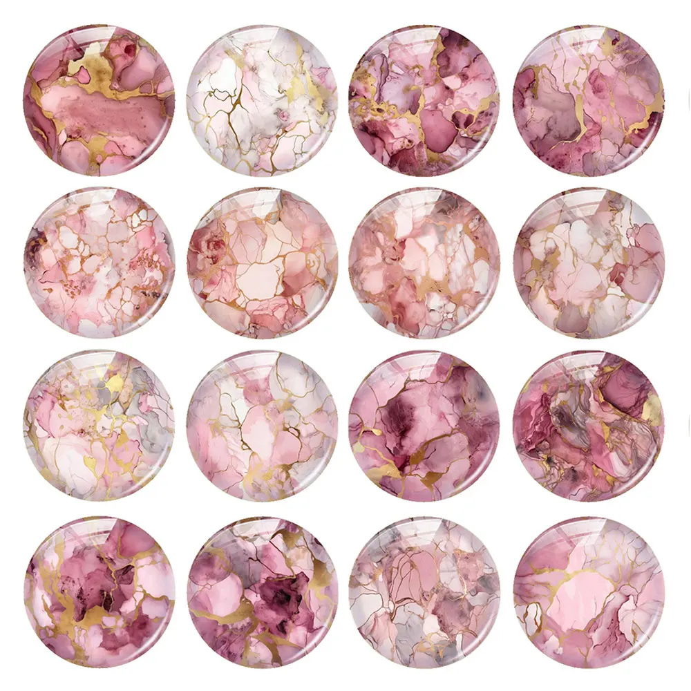 Random Mixed Round/Oval/Square Pink Rose Gold Alcohol Ink Marble Photo Glass Cabochon Flatback Demo Cameo For Diy Jewelry Making