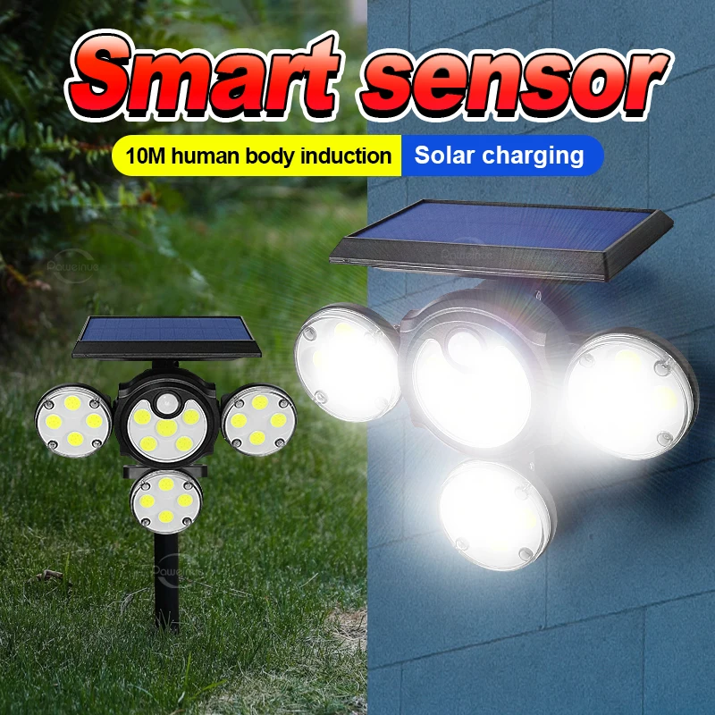 

LED Solar Lights Outdoor 4 Head Lamp Wall Lights With IR Motion Sensor IP65 Waterproof Garden Accessories For Lawn Yard Decor